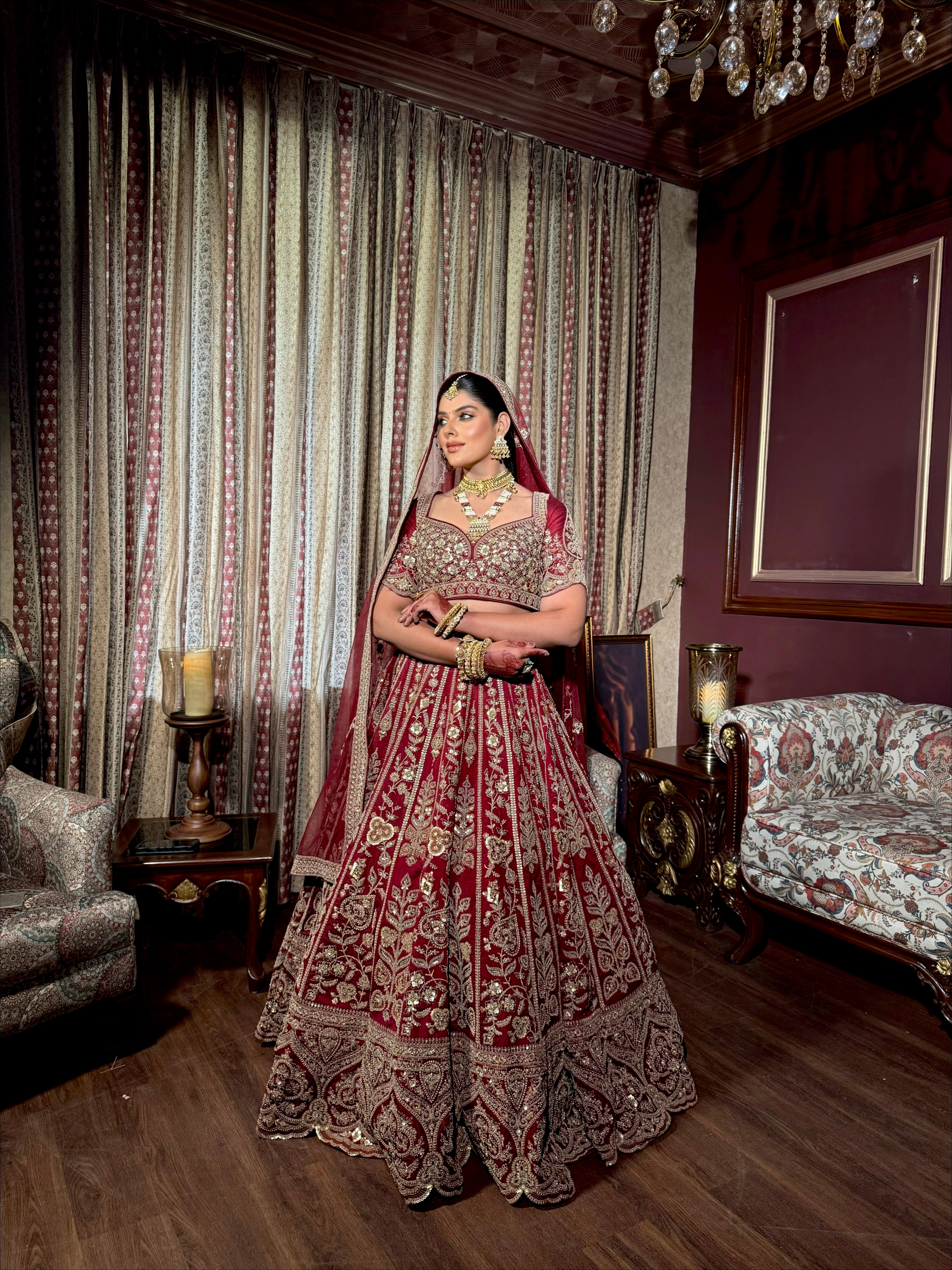 Royal Maroon Bridal Lehenga with Intricate Zardozi Embroidery