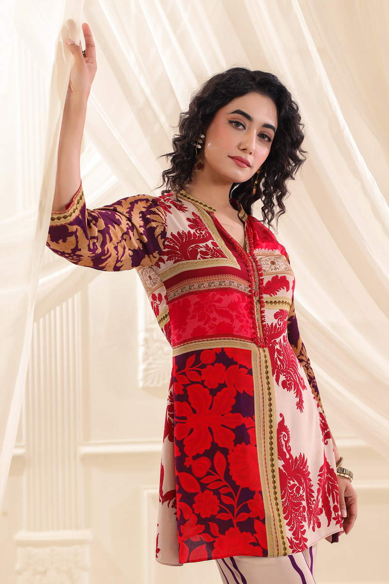 Red and Beige Printed Co-ord Set – Roop Kala