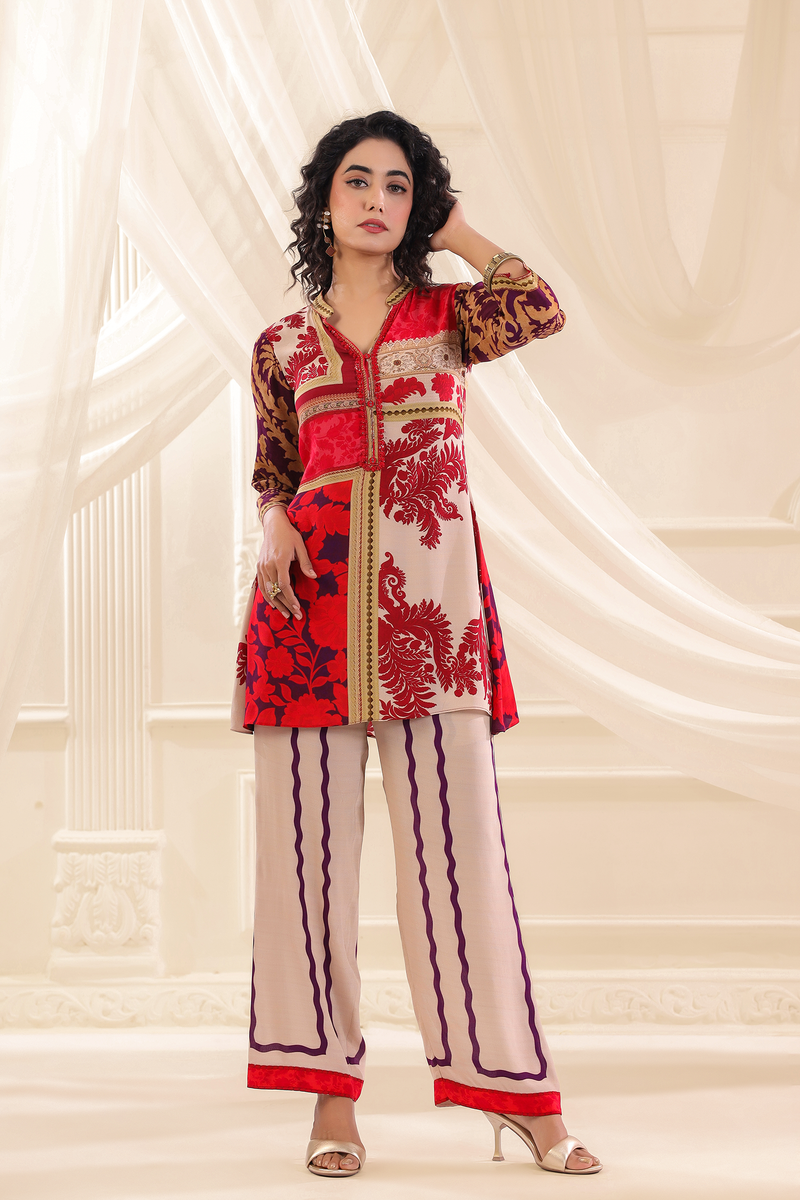 684 Design Red and Beige Printed Co-ord Set – Roop Kala