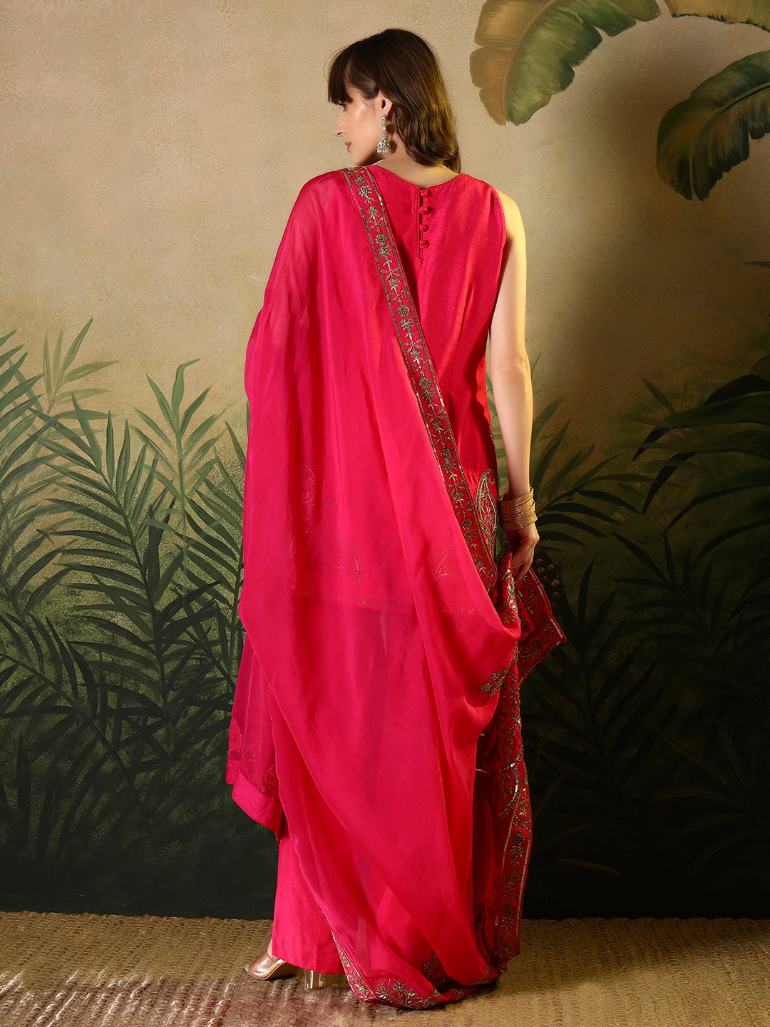 Silk Embroidered Suit with Dupatta – Crimson Red