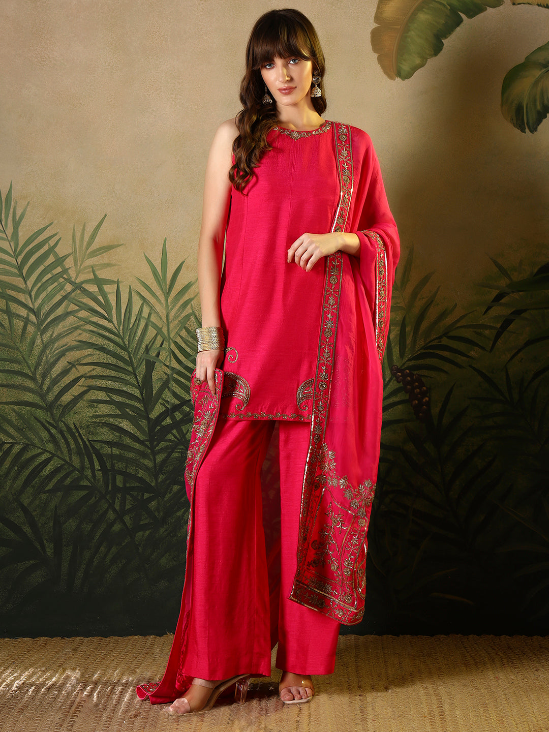 Silk Embroidered Suit with Dupatta – Crimson Red