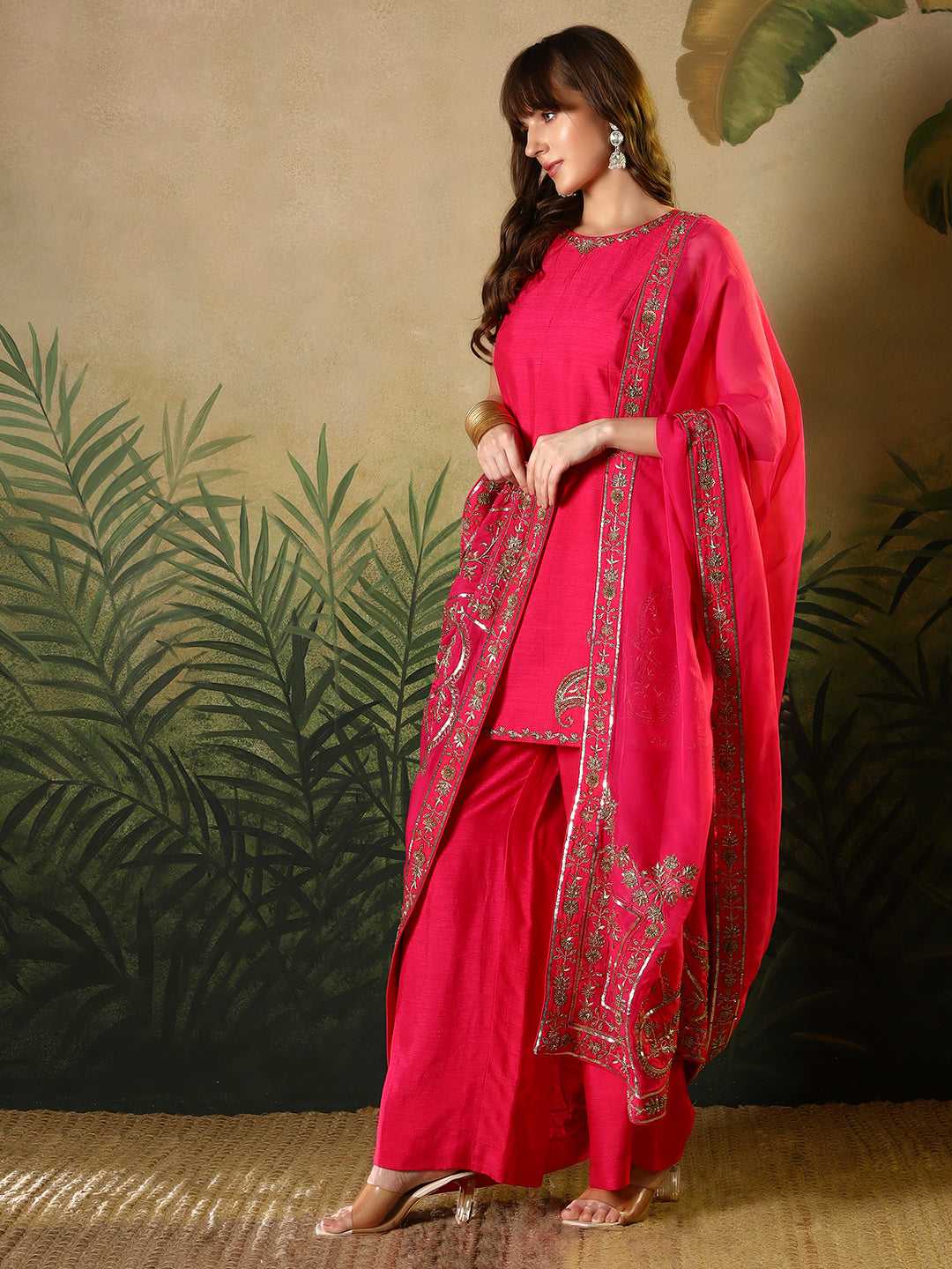 Silk Embroidered Suit with Dupatta – Crimson Red