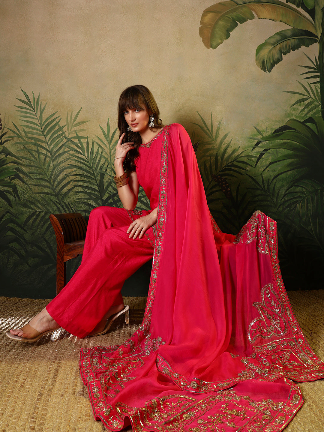 Silk Embroidered Suit with Dupatta – Crimson Red