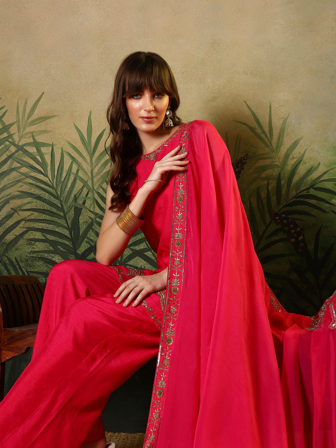 Silk Embroidered Suit with Dupatta – Crimson Red