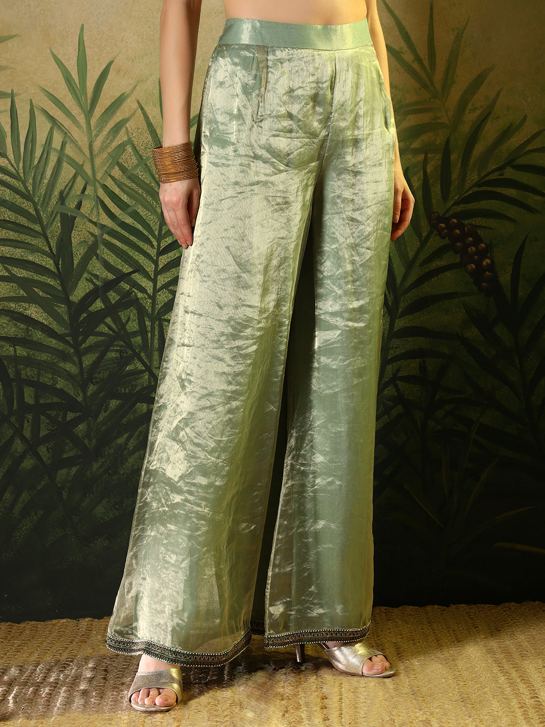 Sage Green organza palazzo suit set