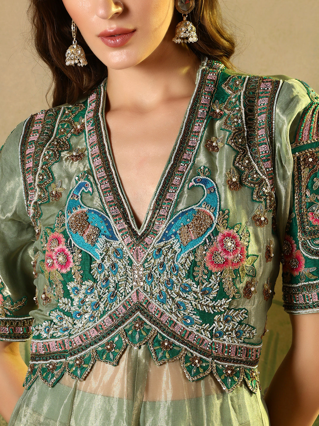 Sage Green organza palazzo suit set