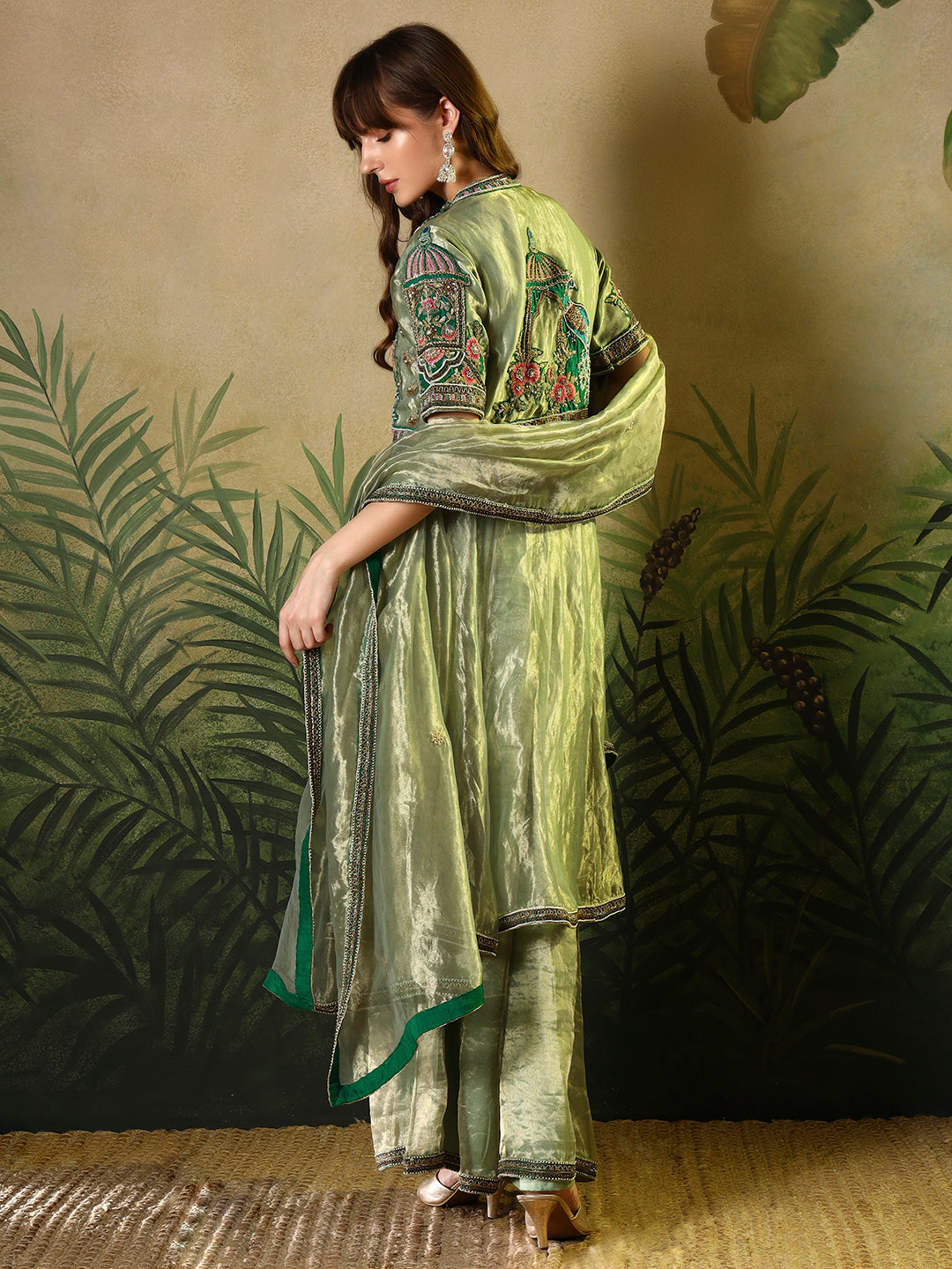 Sage Green organza palazzo suit set