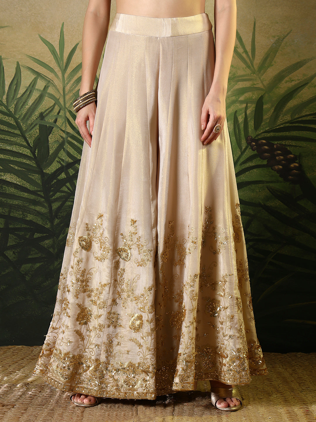 Champagne Gold Embroidered Kurta Sharara Set with Dupatta