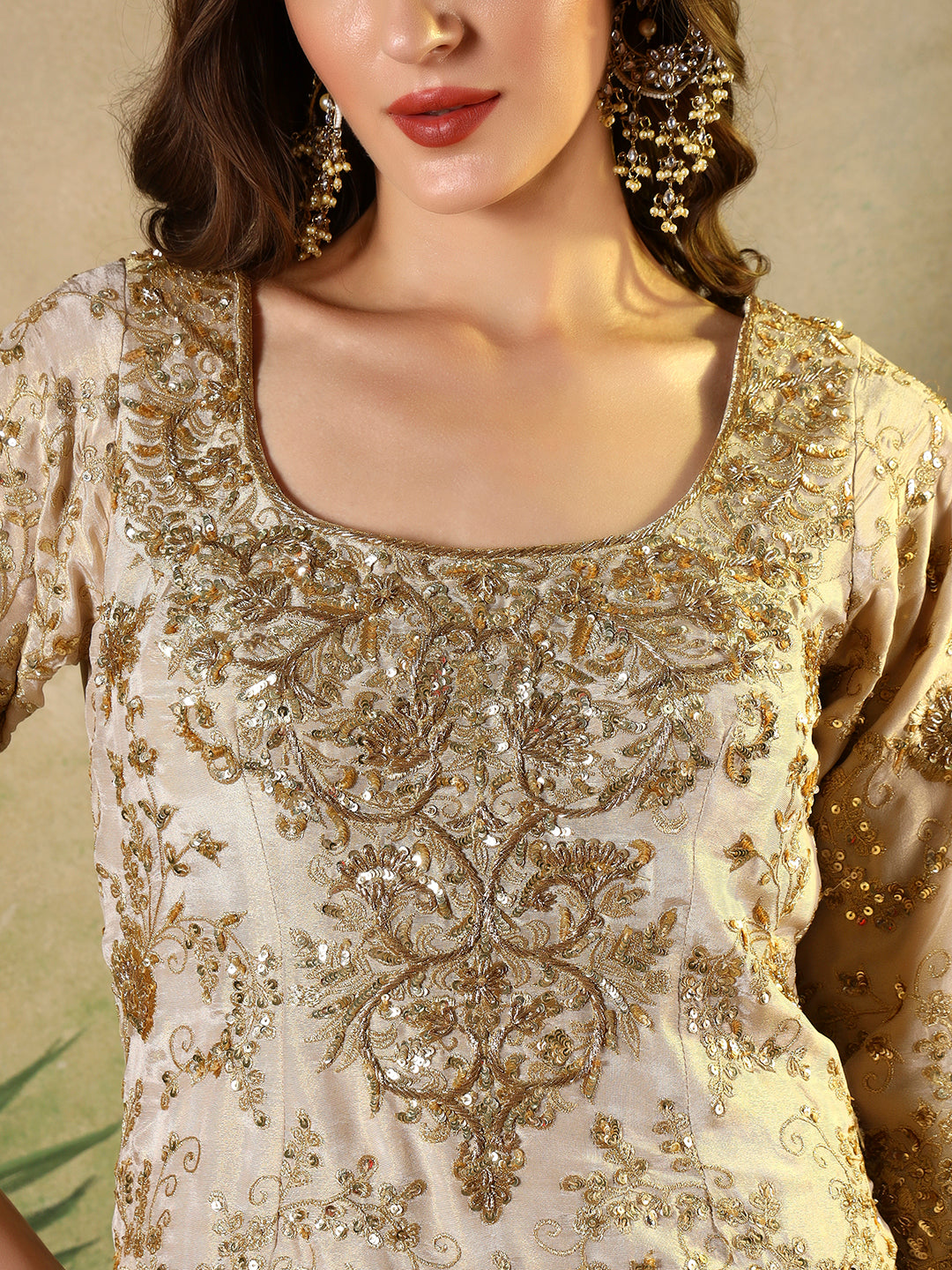 Champagne Gold Embroidered Kurta Sharara Set with Dupatta
