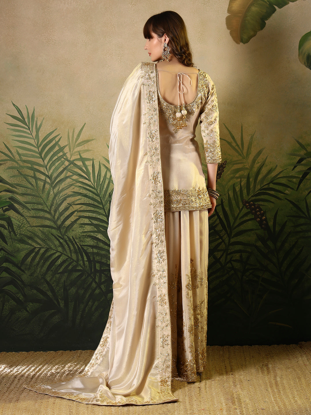 Champagne Gold Embroidered Kurta Sharara Set with Dupatta