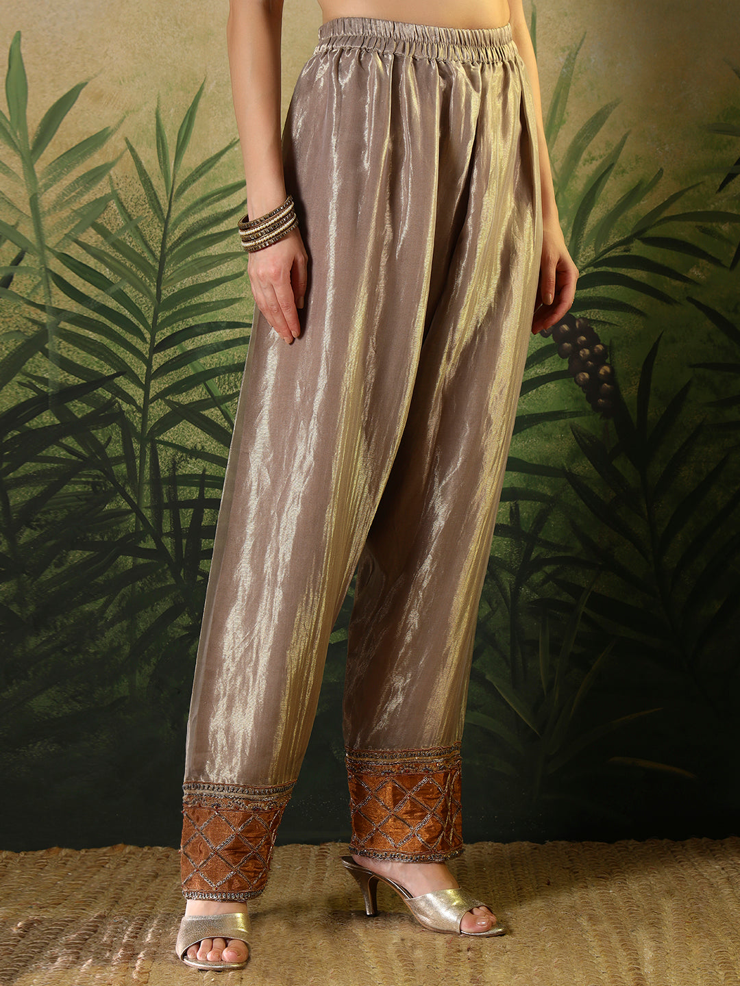 Luxury Embroidered Silk Suit with Dupatta – Beige & Rust