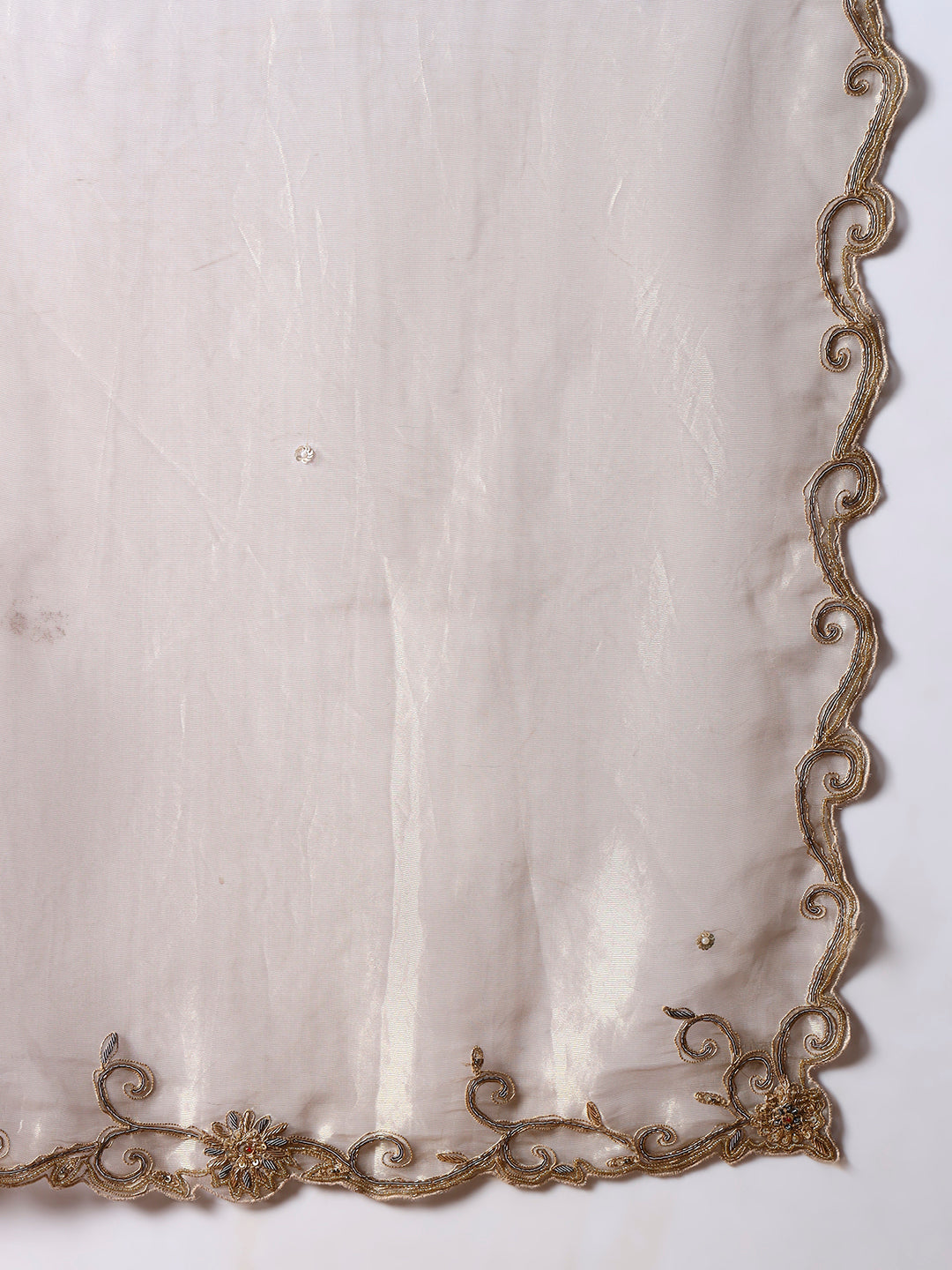 Luxury Embroidered Silk Suit with Dupatta – Beige & Rust