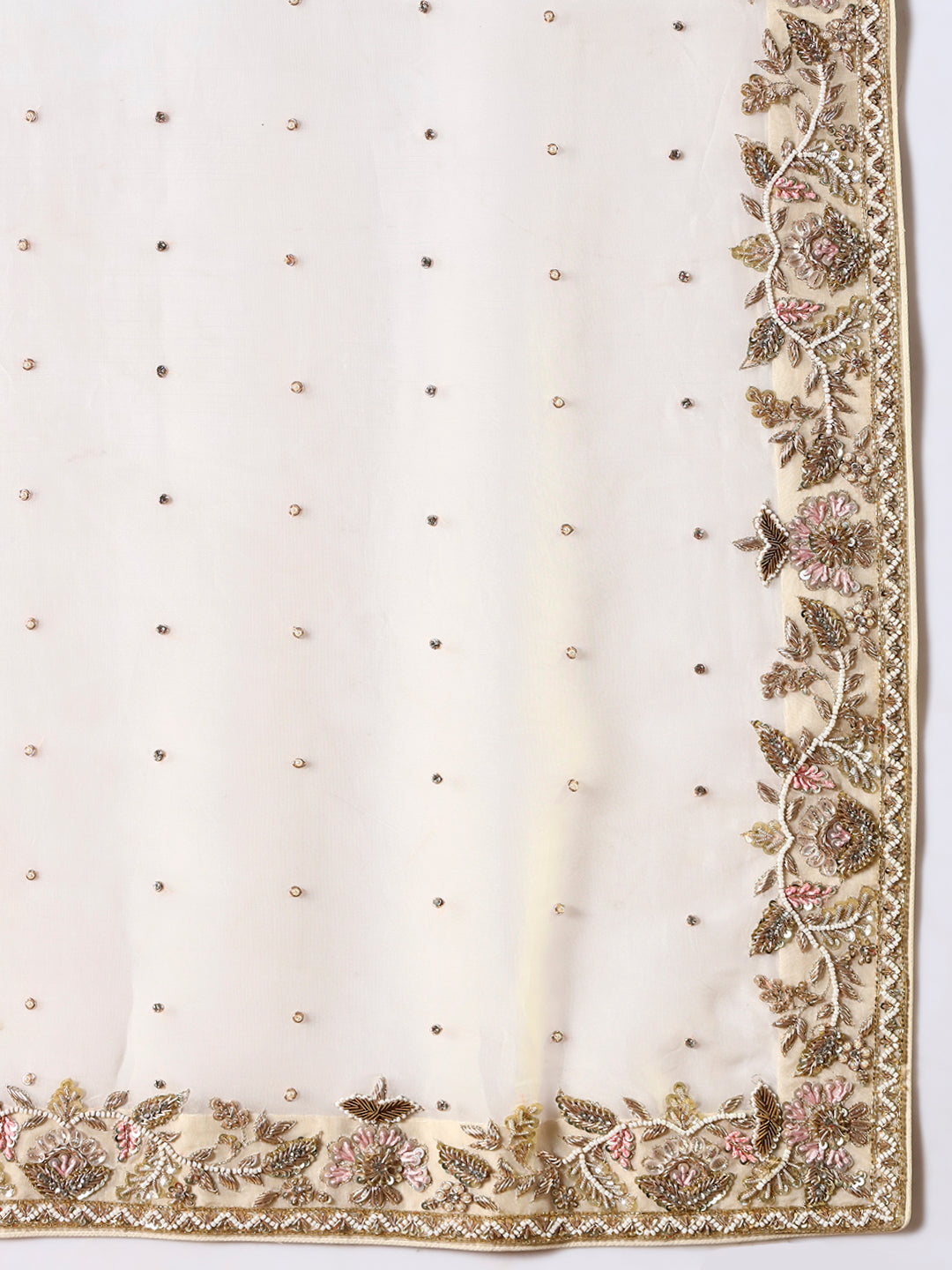 Ivory Embroidered Straight Kurta Set with Palazzo and Dupatta
