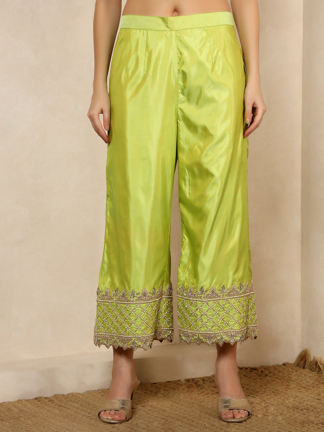 Mint Green Embroidered Kurta with Lime Sharara Pants