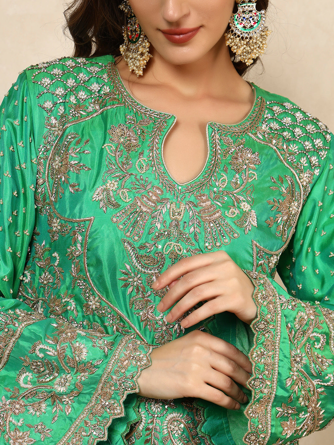 Mint Green Embroidered Kurta with Lime Sharara Pants